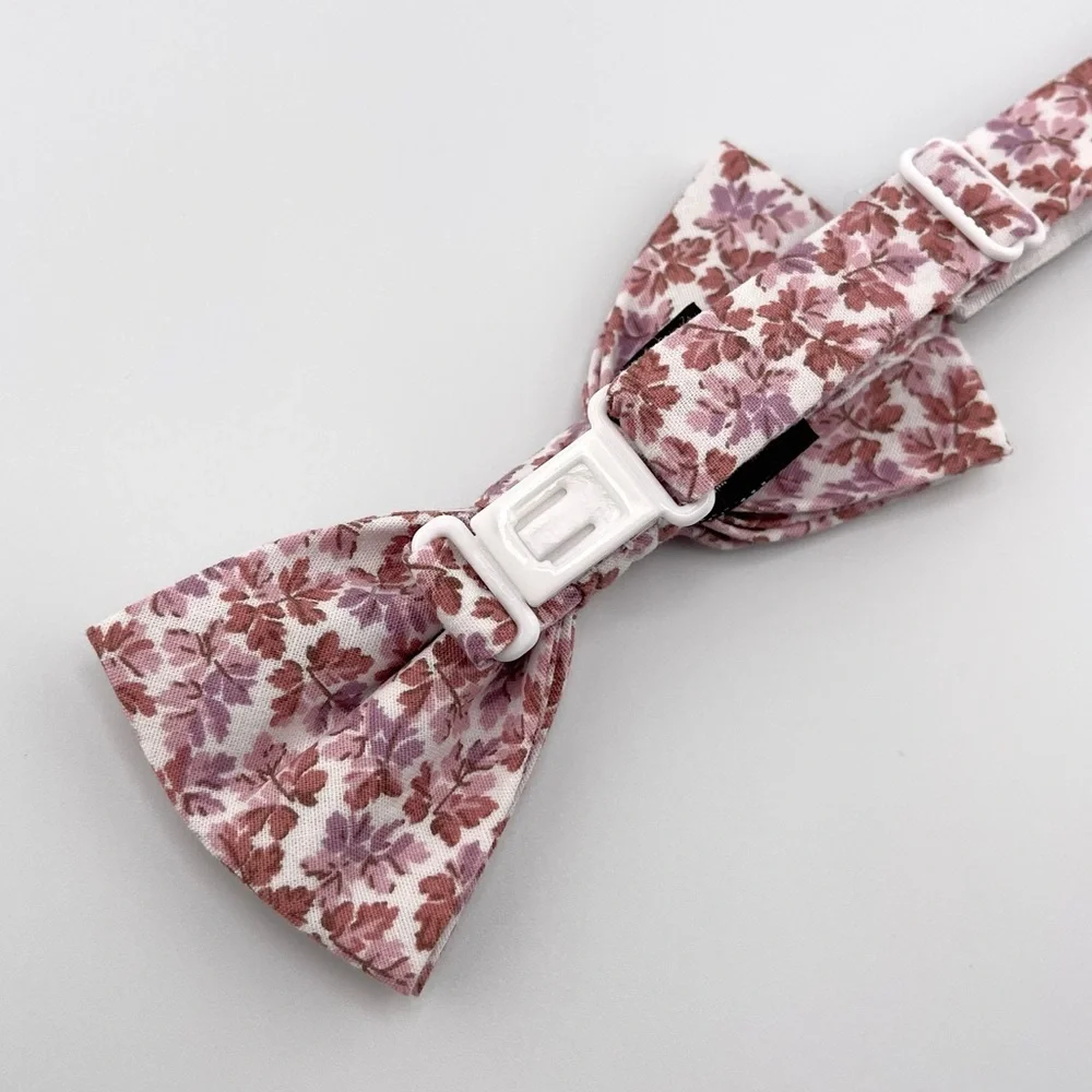 White w/ Mauve & Dusty Pink Foliage Pattern Pre-Tied Boys Bow Tie